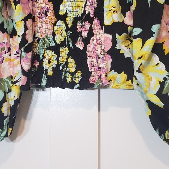 Who What Wear Garden Floral Bardot Top Cropped Linen Blend Size Medium - Picture 15 of 15